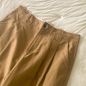 GANNI Beige Canvas Pleated Trousers, size 28 (DK36) cotton/linen